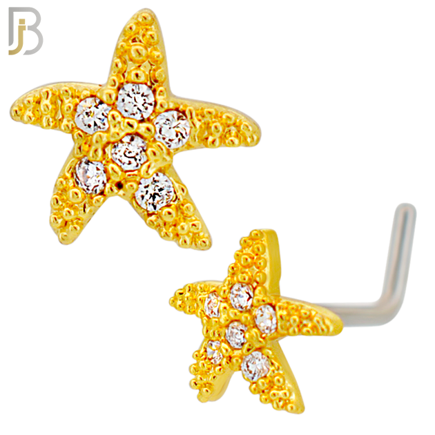 NR129L - 20g - 316L Surgical Steel Lshaped Nose Rings Starfish with Cubic Zirconia