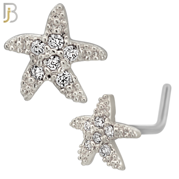 NR129L - 20g - 316L Surgical Steel Lshaped Nose Rings Starfish with Cubic Zirconia