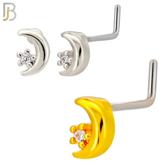 NR130L - 20g - 316L Surgical Steel L-shaped Nose Rings Crescent Moon with Star with Cubic Zirconia