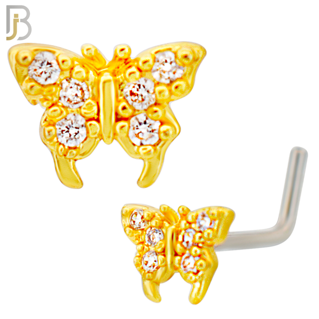 NR133L - 20g - 316L Surgical Steel Lshaped Nose Rings Butterfly with Cubic Zirconia