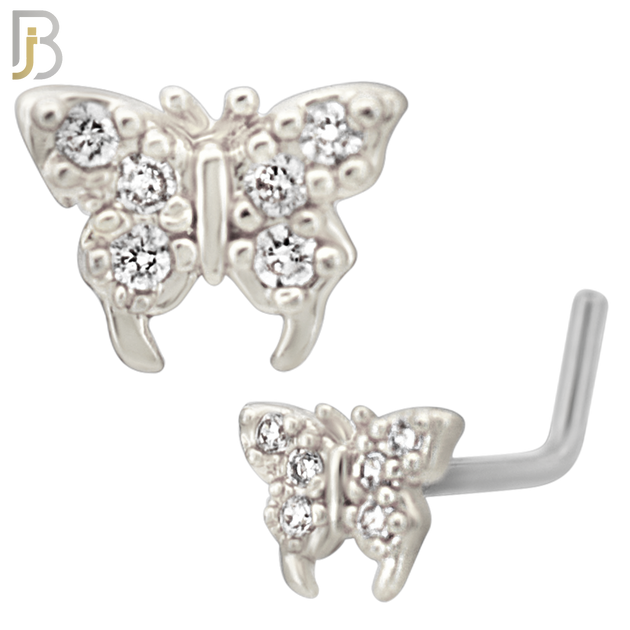 NR133L - 20g - 316L Surgical Steel Lshaped Nose Rings Butterfly with Cubic Zirconia