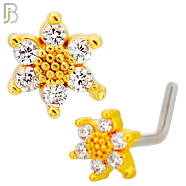 NR134L - 20g - 316L Surgical Steel Lshaped Nose Rings Flower with Cubic Zirconia
