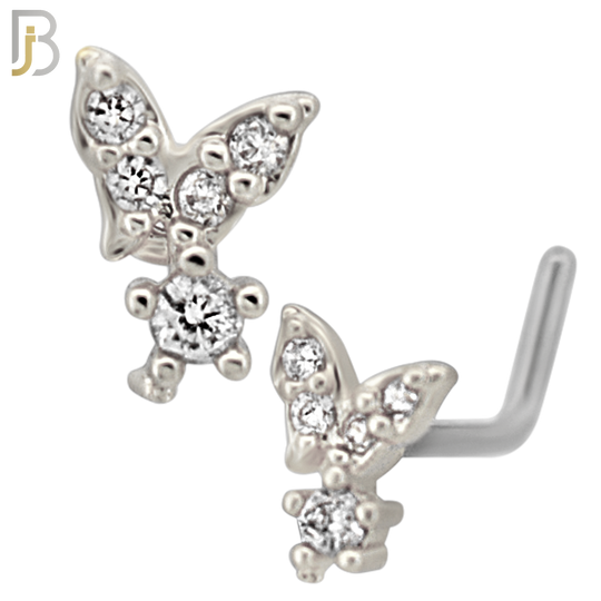 NR135L - 20g - 316L Surgical Steel Lshaped Nose Rings Butterfly with Cubic Zirconia