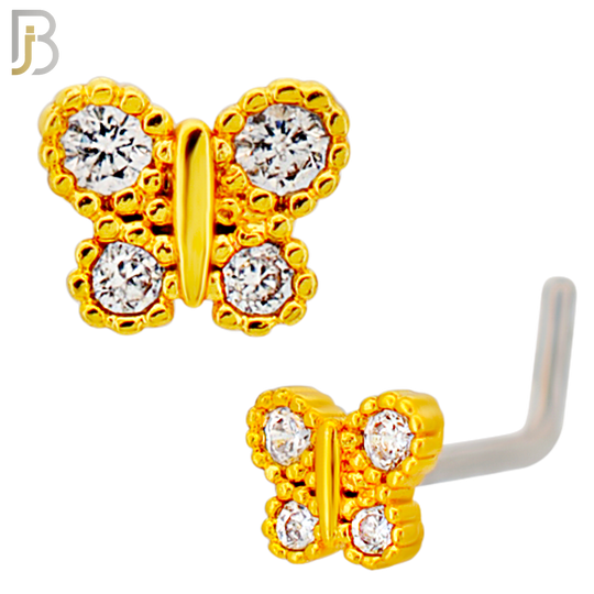 NR136L - 20g - 316L Surgical Steel L-shaped Nose Rings Butterfly with Cubic Zirconia