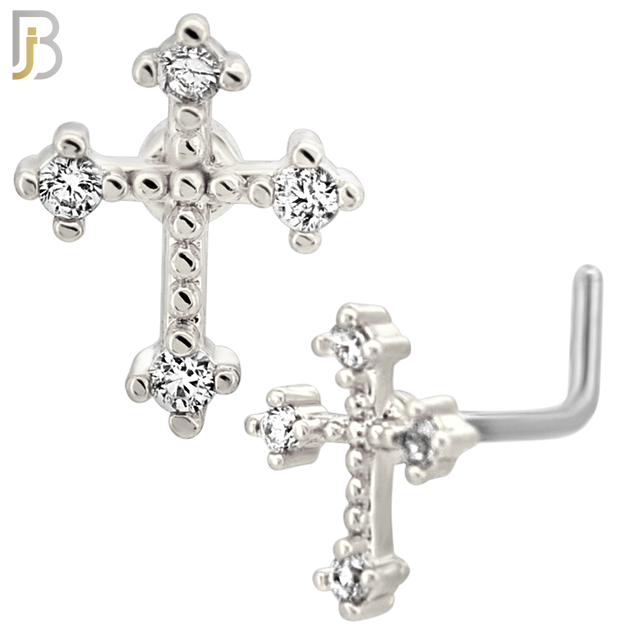NR138L - 20g - 316L Surgical Steel Lshaped Nose Rings Cross  with Cubic Zirconia