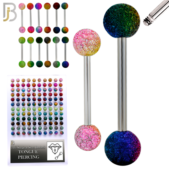 PK-BB0011 - 316L Surgical Steel Tongue Barbell Body Jewelry – 16mm Multi-Colored Ball Design, Pack of 120