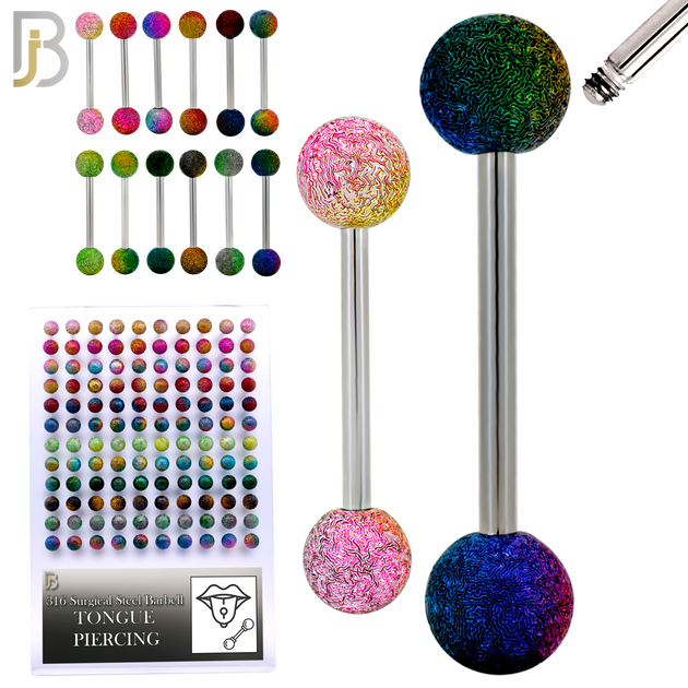 PK-BB0011 - 316L Surgical Steel Tongue Barbell Body Jewelry – 16mm Multi-Colored Ball Design, Pack of 120