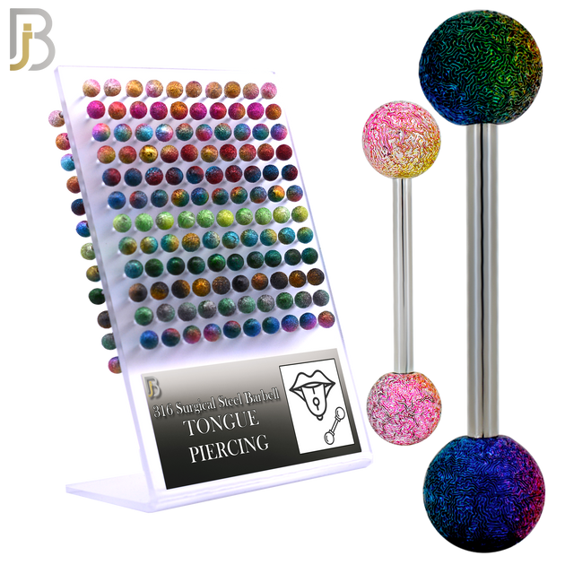PK-BB0011 - 316L Surgical Steel Tongue Barbell Body Jewelry – 16mm Multi-Colored Ball Design, Pack of 120