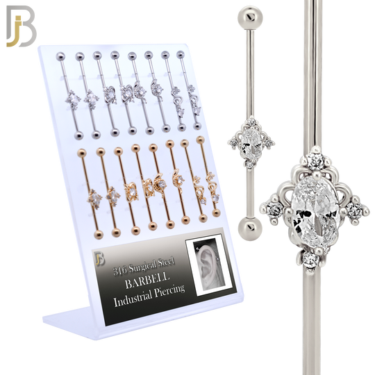 PK-BB0012SG  - Surgical Steel Industrial Barbell Body Jewelry – 4 Designs, 16-Piece Pack