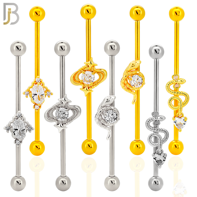 PK-BB0012SG  - Surgical Steel Industrial Barbell Body Jewelry – 4 Designs, 16-Piece Pack