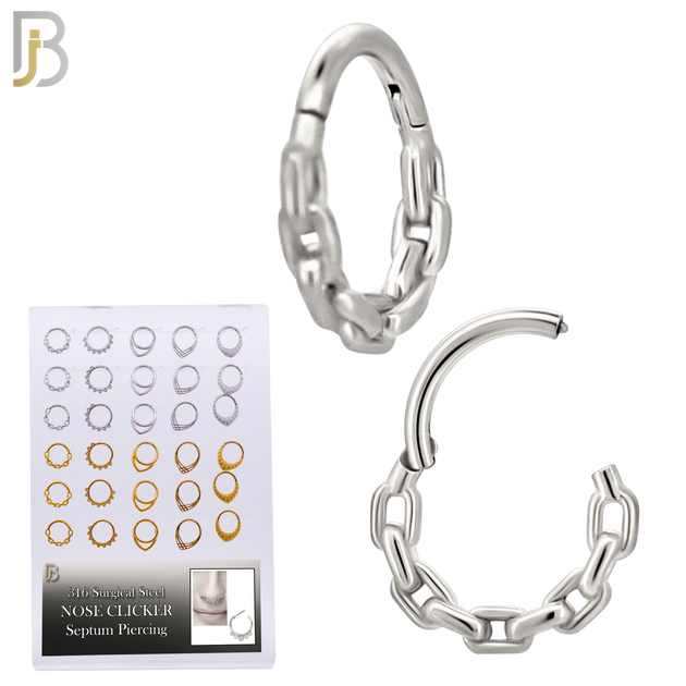 PK-CT0006 - 316 Surgical Steel Five Different Designs Hinged Septum Hoops - Pack of 30 Pieces