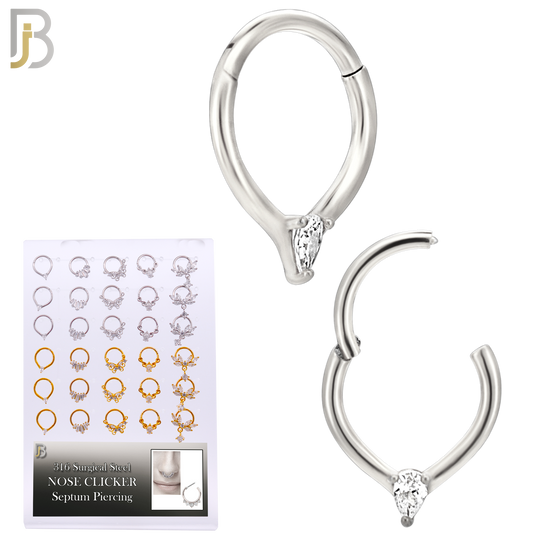 PK-CT0007 - 316 Surgical Steel Five Different Designs Hinged Septum Hoops - Pack of 30 Pieces