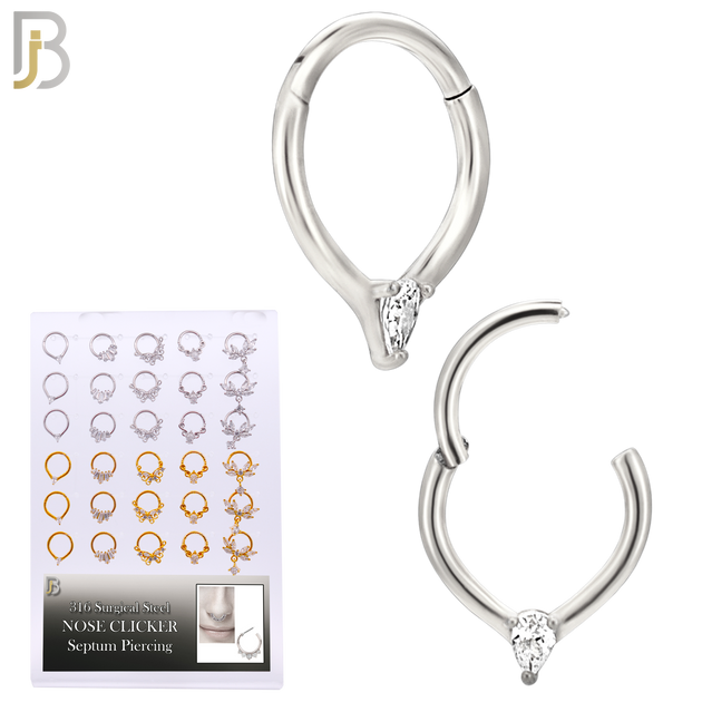 PK-CT0007 - 316 Surgical Steel Five Different Designs Hinged Septum Hoops - Pack of 30 Pieces