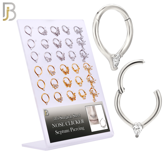 PK-CT0007 - 316 Surgical Steel Five Different Designs Hinged Septum Hoops - Pack of 30 Pieces