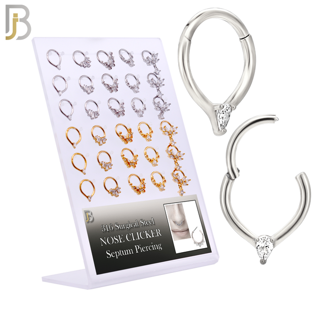 PK-CT0007 - 316 Surgical Steel Five Different Designs Hinged Septum Hoops - Pack of 30 Pieces