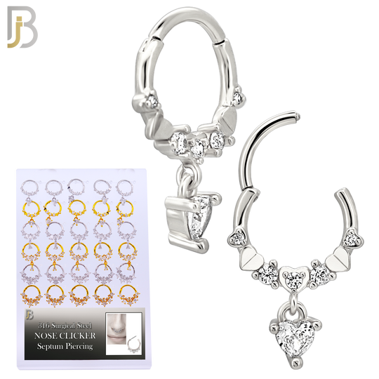 PK-CT0008 - 316 Surgical Steel Hinged Septum Hoops with 3 Dangle Designs - Pack of 30 Pieces