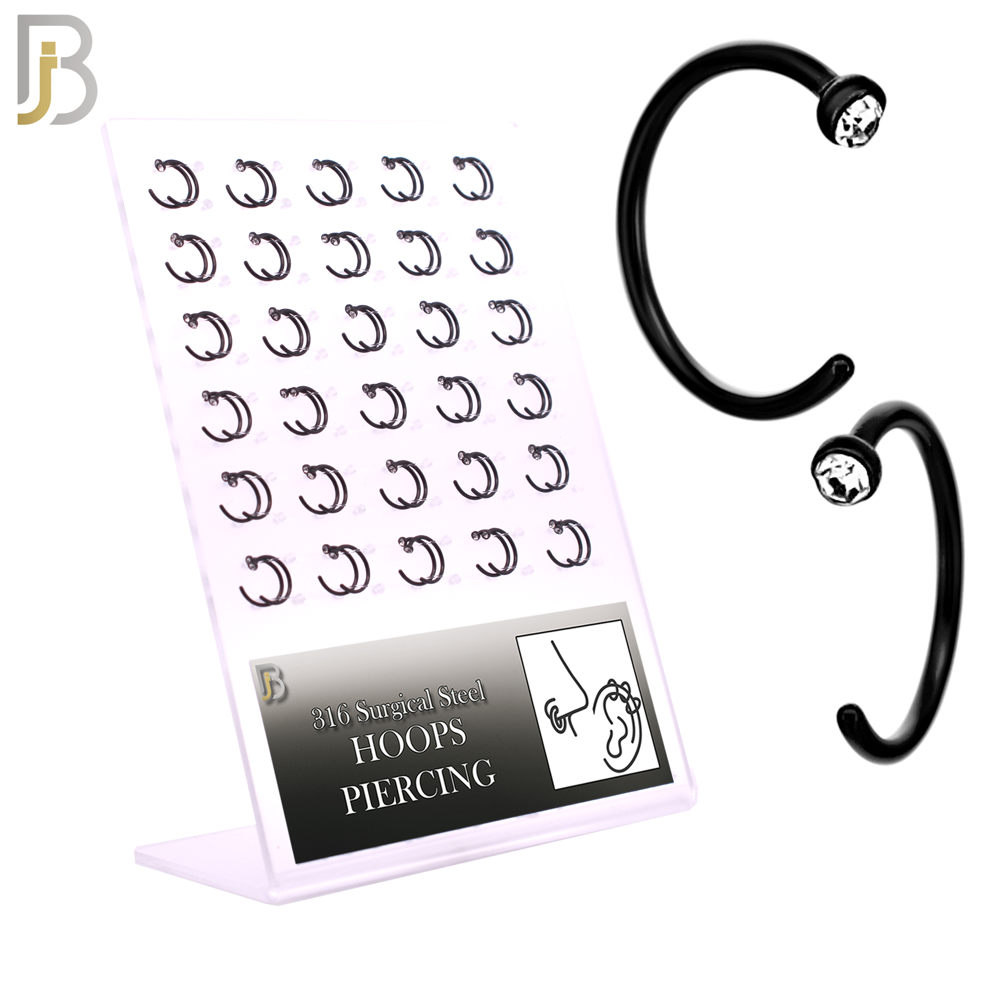 Black Plated 316L Surgical Steel Nose Hoops Pack