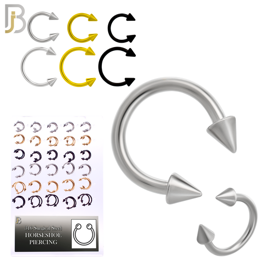 PK-HS02M810 - 316L Surgical Steel Horseshoe Body Jewelry – External Threaded Spike Rings, 60-Piece Set