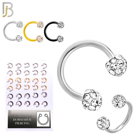 PK-HS07M8 - 316L Surgical Steel Horseshoe Body Jewelry – Multi Zircon Coated Ball Rings, 60-Piece Set