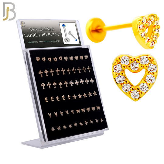 PK-LB0016 - 316 Surgical Steel 12 Designs Fatback Labrets - Pack of 60 Pieces