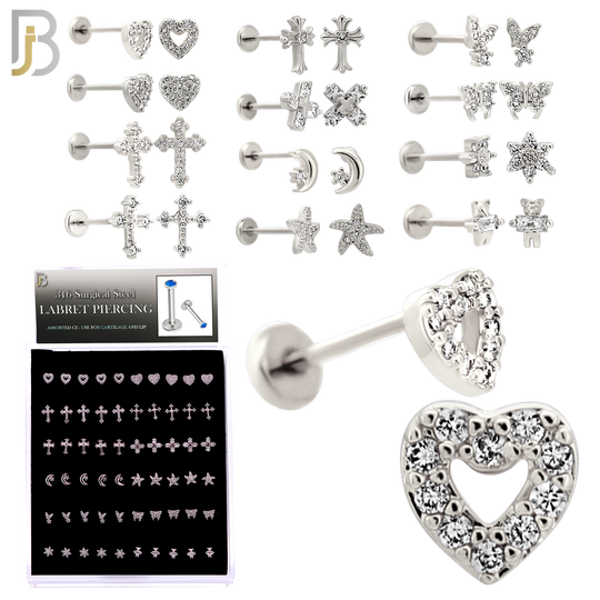 PK-LB0016 - 316 Surgical Steel 12 Designs Fatback Labrets - Pack of 60 Pieces