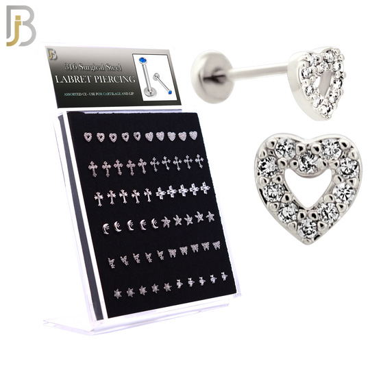 PK-LB0016 - 316 Surgical Steel 12 Designs Fatback Labrets - Pack of 60 Pieces