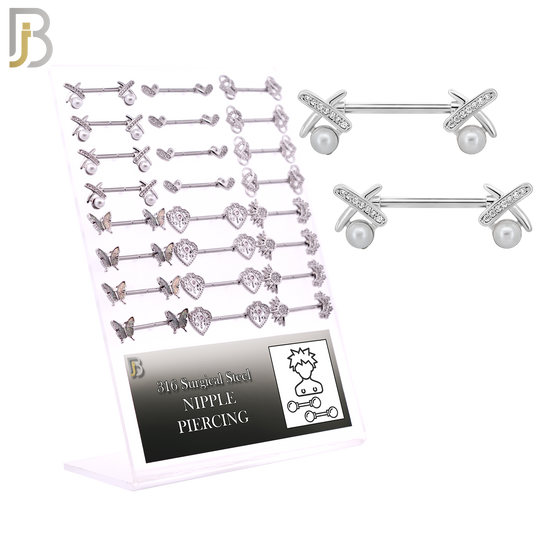 PK-NP0011 - 316L Surgical Steel Gold Six (6) Different Dangling Nipple Barbells Designs - Pack of 12 Pairs