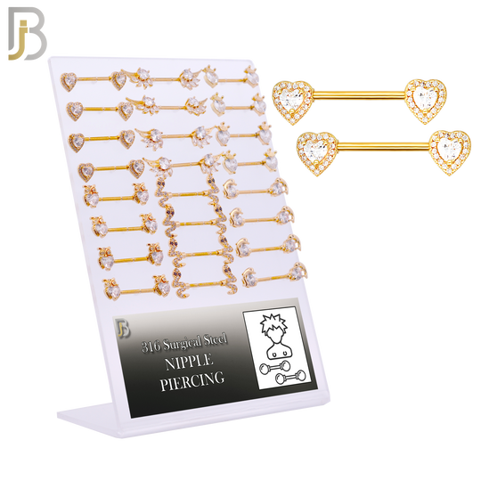 PK-NP14 - 316 Surgical Steel Six (6) Different Designs Nipple Barbells - Pack of 12 Pairs