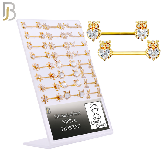 PK-NP19 - 316 Surgical Steel Six (6) Different Designs Nipple Barbells - Pack of 12 Pairs