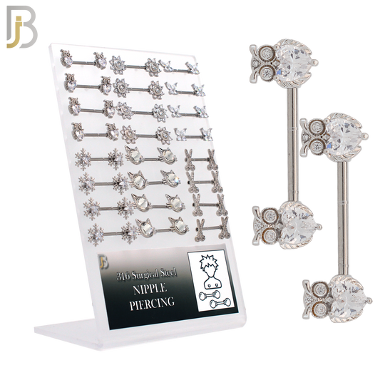 PK-NP19 - 316 Surgical Steel Six (6) Different Designs Nipple Barbells - Pack of 12 Pairs