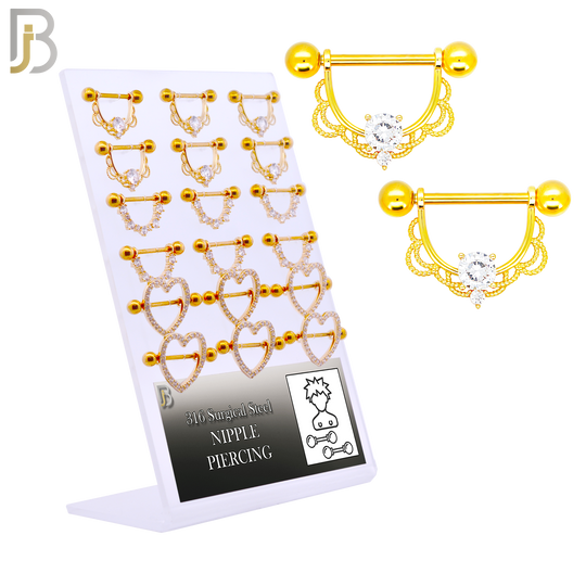 PK-NP21 - 316 Surgical Steel Three (3) Different Designs Nipple Shields - Pack of 9 Pairs