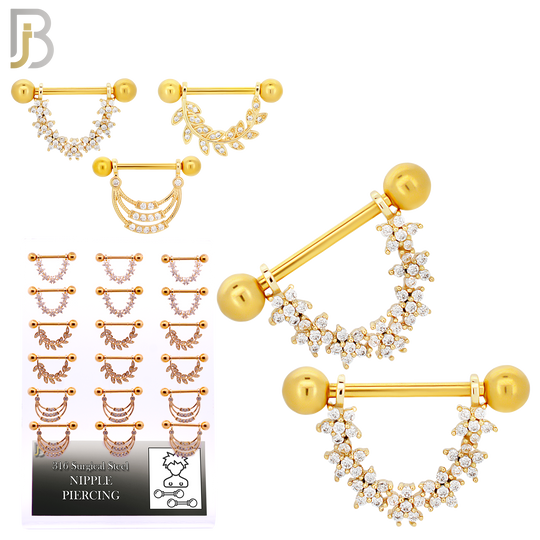 PK-NP27 - 316L Surgical Steel Three (3) Different Design Nipple Shields - Pack of 9 Pairs