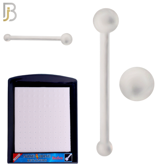 PK-NR09-1 - "Bioflex" 120 Pcs, Clear Acrylic Flexible Nose Bone Retainer, 1.5mm Ball Shaped Top Packages
