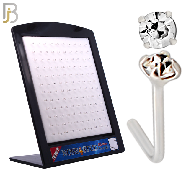 925-PK-NR10S-2C - Mixed of 1.5, 2mm Clear CZ 22g Thickness 925 Sterling Silver Nose Studs, L-Shape Prong Set Packages Pack of 120.