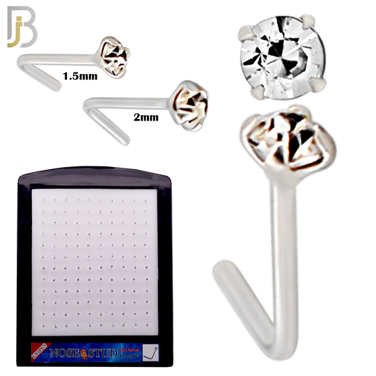 925-PK-NR10S-2C - Mixed of 1.5, 2mm Clear CZ 22g Thickness 925 Sterling Silver Nose Studs, L-Shape Prong Set Packages Pack of 120.