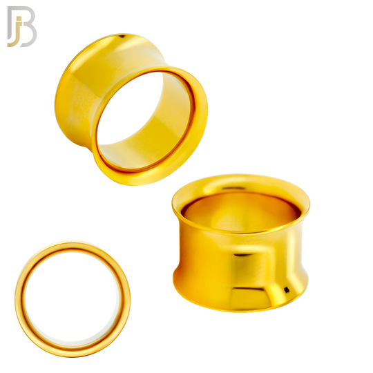 PL01G - Gold Plated Surgical Steel Tunnel Plain Double Flare Plug Sold as Pair