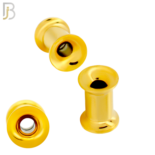 PL01G - Gold Plated Surgical Steel Tunnel Plain Double Flare Plug Sold as Pair