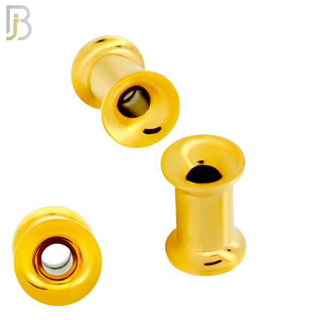 PL01G - Gold Plated Surgical Steel Tunnel Plain Double Flare Plug Sold as Pair