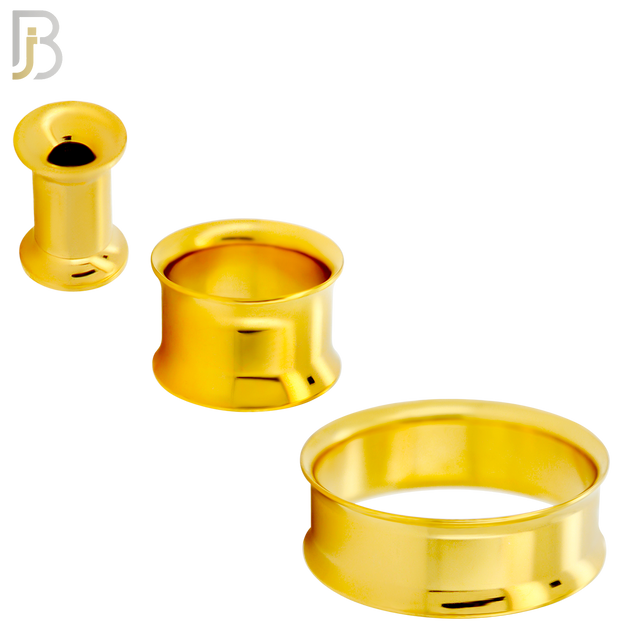 PL01G - Gold Plated Surgical Steel Tunnel Plain Double Flare Plug Sold as Pair