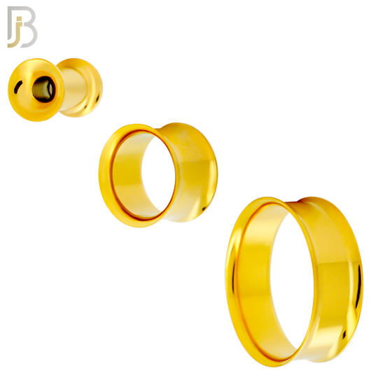 PL01G - Gold Plated Surgical Steel Tunnel Plain Double Flare Plug Sold as Pair