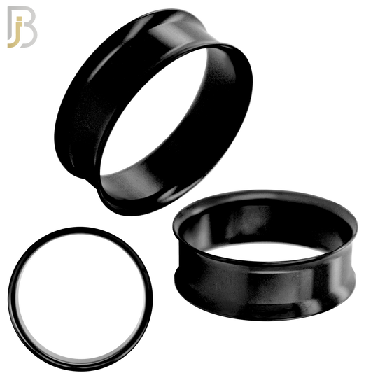 PL01K - Black Plated Surgical Steel Tunnel Plain Double Flare Plug Sold as Pair