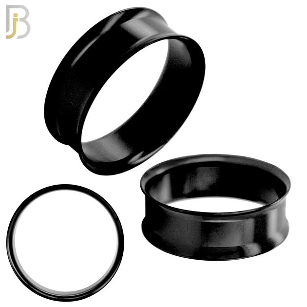 PL01K - Black Plated Surgical Steel Tunnel Plain Double Flare Plug Sold as Pair