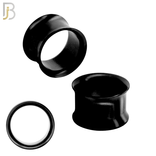 PL01K - Black Plated Surgical Steel Tunnel Plain Double Flare Plug Sold as Pair