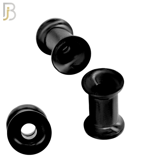 PL01K - Black Plated Surgical Steel Tunnel Plain Double Flare Plug Sold as Pair