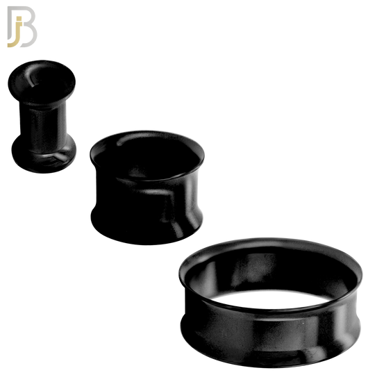 PL01K - Black Plated Surgical Steel Tunnel Plain Double Flare Plug Sold as Pair