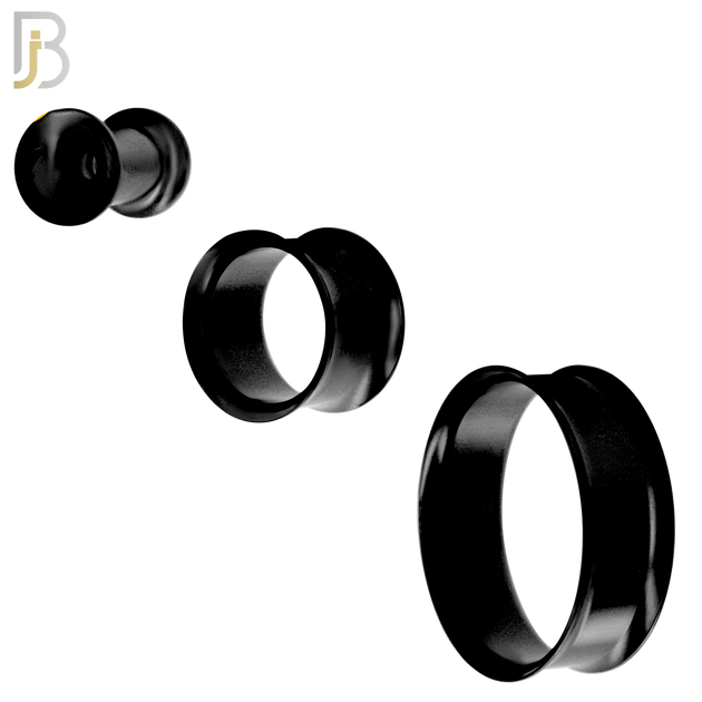 PL01K - Black Plated Surgical Steel Tunnel Plain Double Flare Plug Sold as Pair