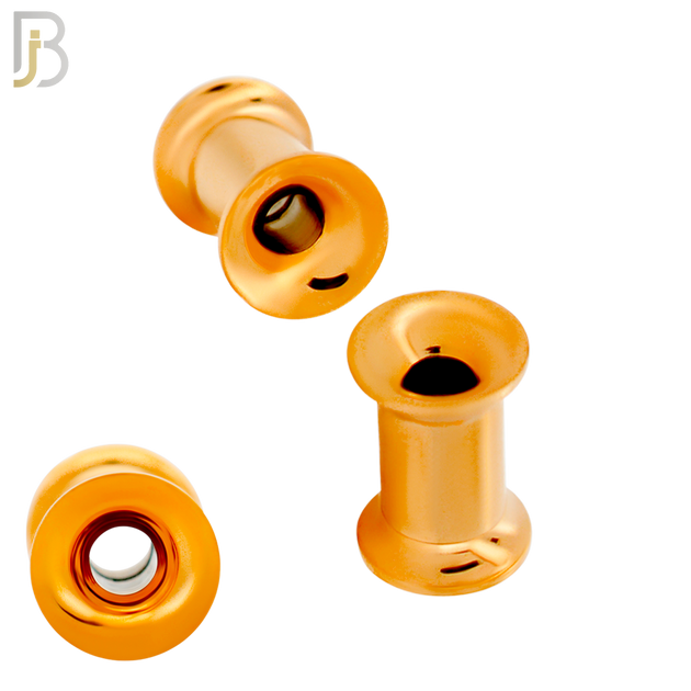 PL01R - Rose Gold Plated Surgical Steel Tunnel Plain Double Flare Plug Sold as Pair