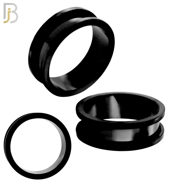 PL03K - Black Plated Surgical Steel Tunnel Plain Design Screw On Plugs Sold as Pair