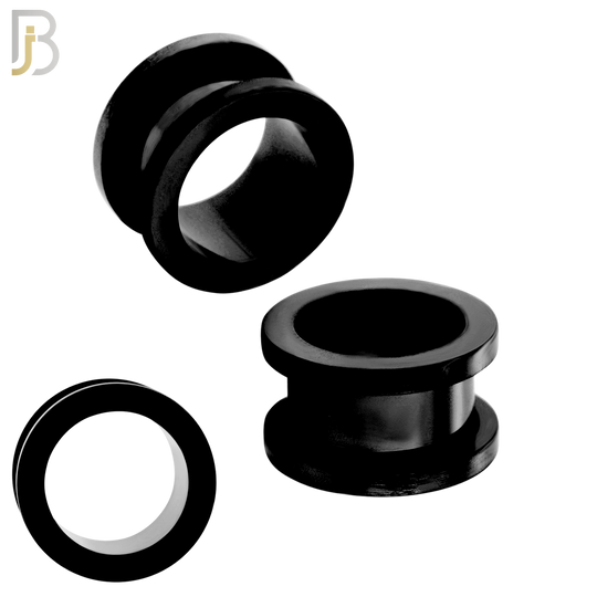 PL03K - Black Plated Surgical Steel Tunnel Plain Design Screw On Plugs Sold as Pair
