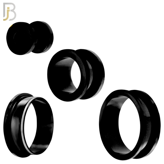 PL03K - Black Plated Surgical Steel Tunnel Plain Design Screw On Plugs Sold as Pair